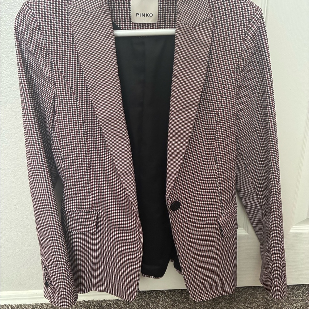 Pinko Women's Houndstooth Blazer - Maroon, Black and White